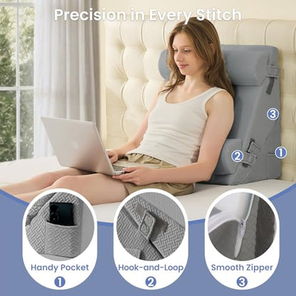 Sasttie Adjustable Wedge Pillow Set for After Surgery, Dark Grey - color: Dark Grey, size: Adjustable 9&12 Inch + 2 Head Pillows