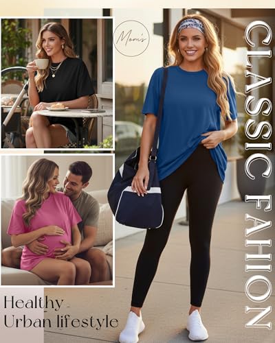 3 Pack Women's Oversize Nursing Tops - color: Dark Blue, Deep Pink, Black, size: X-Large