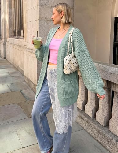 MEROKEETY Long Sleeve Oversized Cardigan Sweaters for Women - color: Sage, size: Small