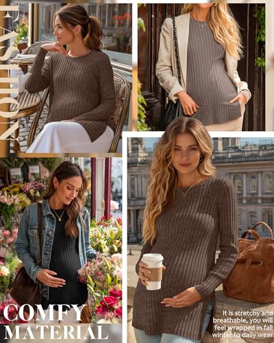 3 Pack Maternity Shirts Pregnancy Sweaters Tunic Tops - color: Coffee, Brown, Black, size: Small