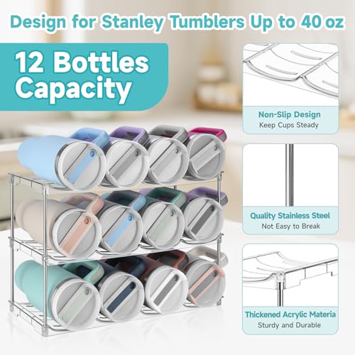 Stackable Water Bottle Organizer Large Compartment Water Bottle Holder - size: 3 pack