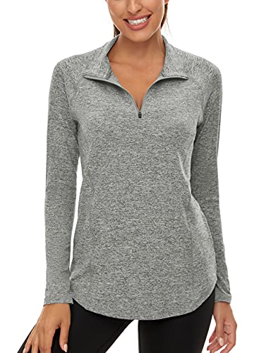 LURANEE Womens UPF 50+ Long Sleeve 1/4 Zip Pullover Athletic Hiking Running Workout Tops - color: Grey, size: Medium