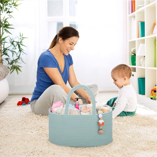 COMSE Large Cotton Rope Baby Diaper Caddy Organizer, Light Green - color: Light Green, size: Large