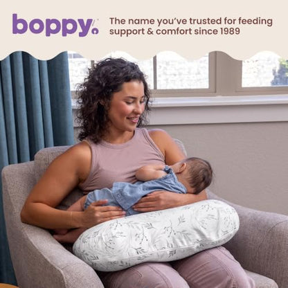 Boppy Nursing Pillow, Safe Ergonomic Breastfeeding & Baby Feeding Support - color: Gray Gentle Leaves