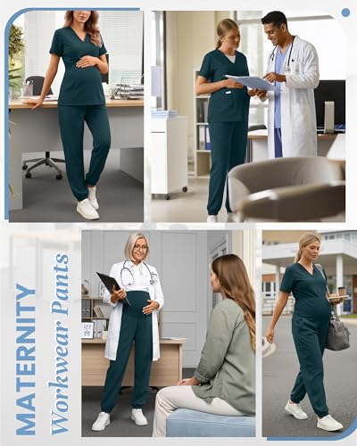 Women's Maternity Scrub Pants Pregnancy Scrub - color: Caribbean Blue, size: X-Large