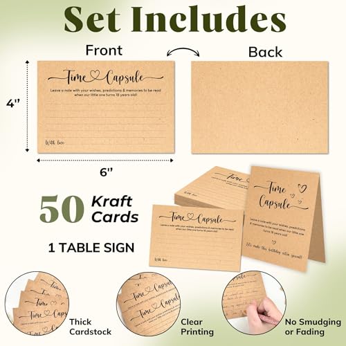 Woodamore Time Capsule Cards 1st Birthday, Keepsake Notes with Table Sign - color: Time Capsule Card