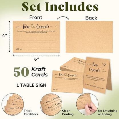 Woodamore Time Capsule Cards 1st Birthday, Keepsake Notes with Table Sign - color: Time Capsule Card