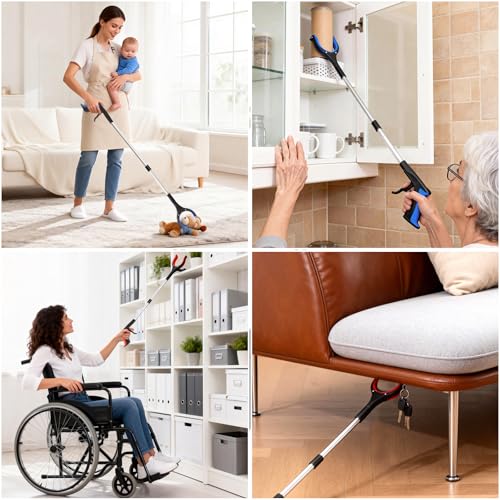 2 Pack Grabber Reacher Tool, 31” Foldable Pickup Tool for Seniors - color: Orange+blue