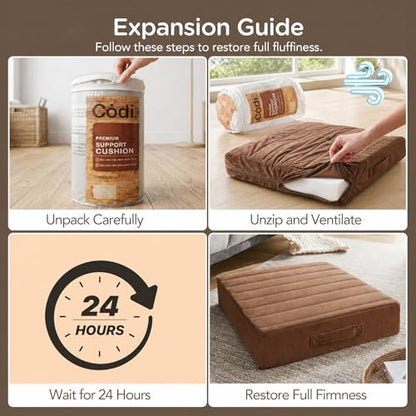 Codi Couch Cushion Replacements 2 Pack, 5 Inch High-Density Foam, 24 Inch - color: Coffee, size: 24 Inch (Pack of 2)
