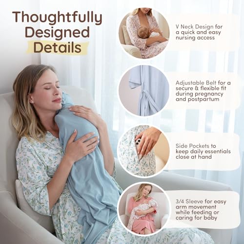 Maternity Robe - Botanical Collection - color: Blue Botanical, size: XX-Large