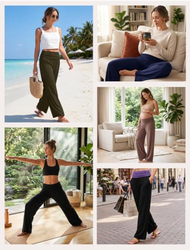 Gracyoga Womens Comfy Pajama Pants Wide Leg Lounge Fold Over Pants Bottoms - color: 05-purenavyblue, size: Medium