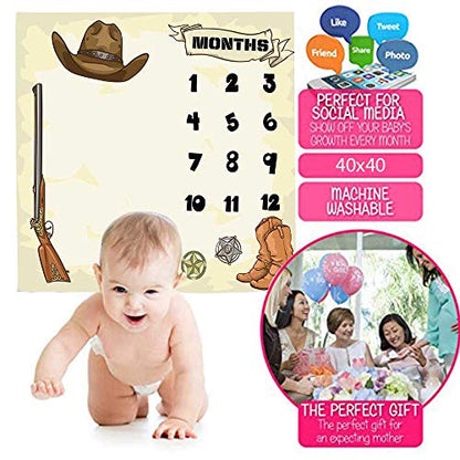 Western Cowboy Theme Baby Monthly Milestone Blanket, Soft Flannel, 48x40in - size: 48x40in