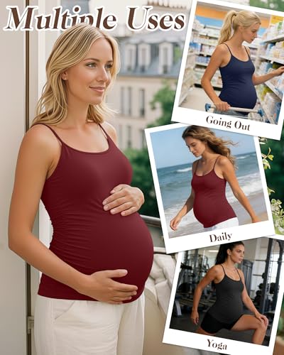 Ficerd 3 Pack Women's Maternity Tank Tops - color: Wine Red, Navy Blue, Black, size: X-Large