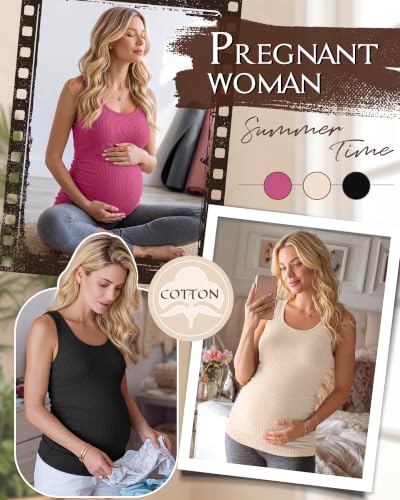 Riyiper 3 Pack Women's Maternity Tank Tops - color: Black, Rose Red, Apricot, size: Medium
