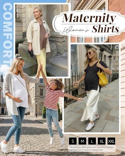 Ficerd 3 Pack Women's Maternity Shirts - color: Black, White, Coffee, size: Small