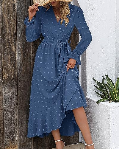 BTFBM Long Sleeve Maxi Dresses for Women Summer - color: Blue, size: X-Large