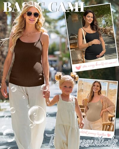 4 Pack Maternity Tank Tops - color: Cream, Camel, Dark Brown, Black, size: XX-Large