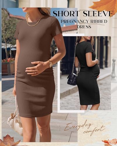 3 Pack Women's Cotton Maternity Dresses - color: Khaki, Coffee, Black, size: XX-Large
