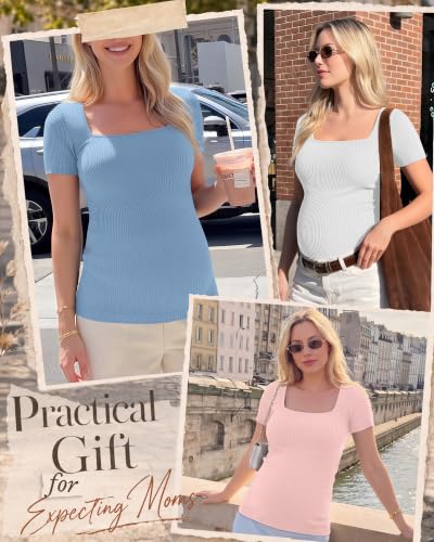 Ficerd 4 Pack Women's Maternity Shirts - color: Light Pink, White, Light Gray, Blue, size: XX-Large