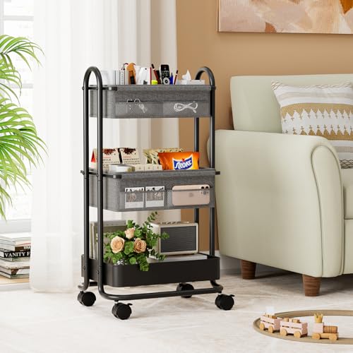 Modanais Baby Diaper Caddy Organizer Cart - 3 Tier Rolling Cart, Black - color: Black