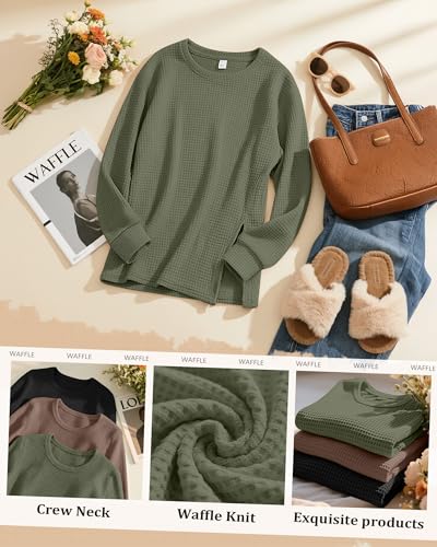 3 Pack Women's Maternity Waffle Knit Shirts - color: Army Green, Coffee, Black, size: Large