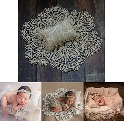 Zeroest Newborn Photography Lace Blanket Posing Props Set (Khaki) - color: Khaki