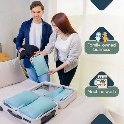 TRIPPED Travel Gear Large Compression Packing Cubes 7-Piece Set for Travel - color: DustyTeal/White
