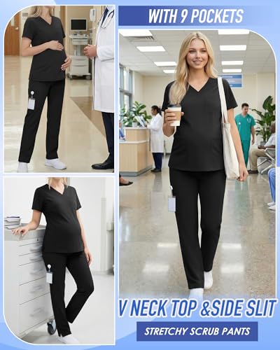 Women's Maternity Scrub Set - color: Black, size: XX-Large