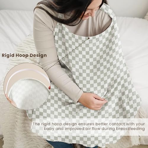 Konssy Muslin Nursing Cover Up for Breastfeeding with Rigid Hoop - color: Green Plaid