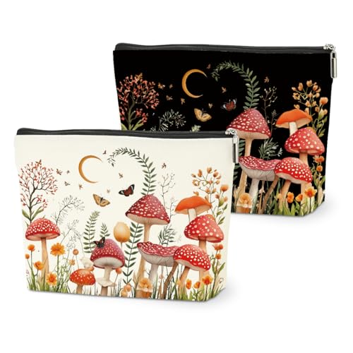 2 PCs Floral Mushroom Makeup Bag Mushroom Gifts Cosmetic Bag - color: Multicolor 0002