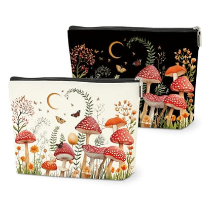 2 PCs Floral Mushroom Makeup Bag Mushroom Gifts Cosmetic Bag - color: Multicolor 0002