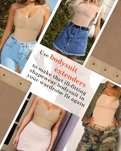 Women Bodysuit Extender Adjustable Snap Crotch Add Length To Crotch Extender(Not suitable for metal clasp) - color: Khaki-（2pc,2 Plastic，3" Length）