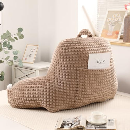 Reading Pillow with Arms for Sitting in Bed,Backrest,Khaki Flannel,M - color: Khaki, size: Standard(17")