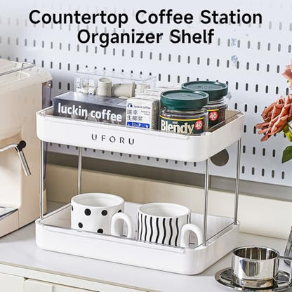 UFORU Countertop Coffee Station Organizer,Cup Rack,Mug & Wine Glass Holder - color: White