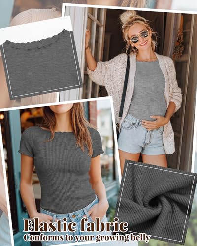 4 Pack Women's Maternity Ribbed Shirts - color: Black, Light Heather Gray, Dark Heather Gray, White, size: Medium