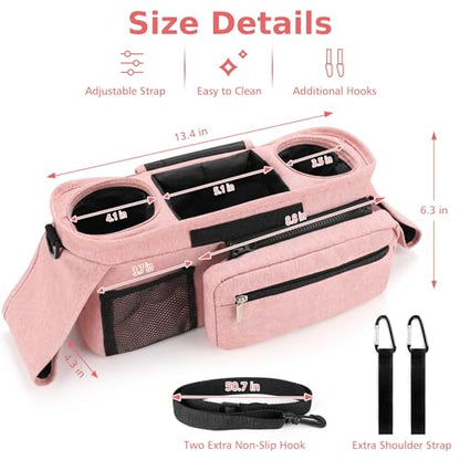Accmor Universal Stroller Organizer with Insulated Cup Holder - color: All Pink
