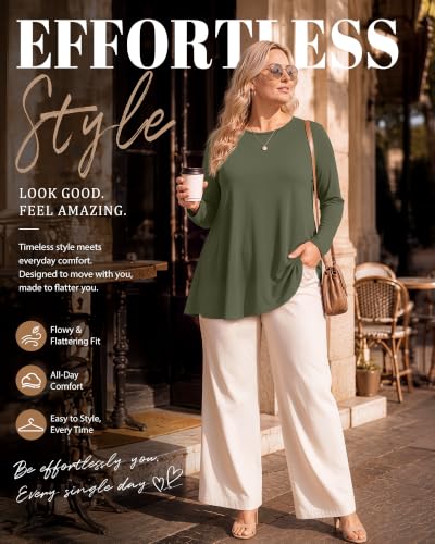 Evervibe 3 Pack Womens Plus Size Tunic Tops - color: Black, Army Green, Coffee, size: 4X-Large