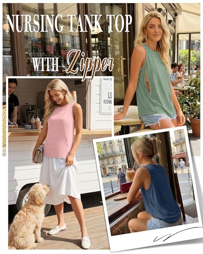 3 Pack Women's Nursing Tank Tops - color: Gray Blue, Light Pink, Light Green, size: X-Large