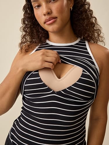 Kindred Bravely Ribbed Racerback Nursing Tank Top for Breastfeeding - color: Black Stripe, size: Medium