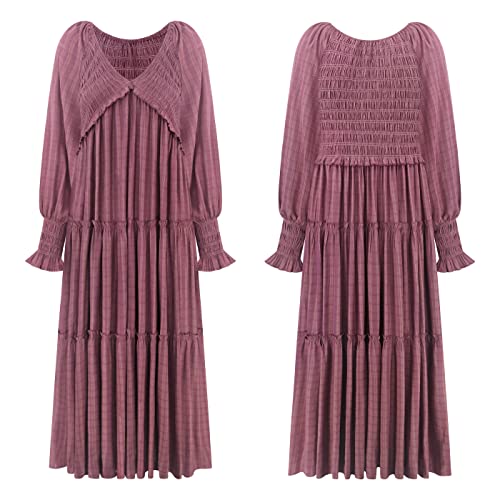 R.Vivimos Long Sleeve V Neck Flowy Maxi Dresses for Women - color: Darkrose, size: Large