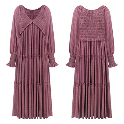 R.Vivimos Long Sleeve V Neck Flowy Maxi Dresses for Women - color: Darkrose, size: Large