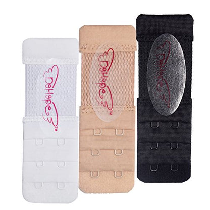 Elastic Adjustable Bra Extender 2 Hook 3 Rows Narrow Bra Band Extension - color: 1/2 Inch Between Hook Centers