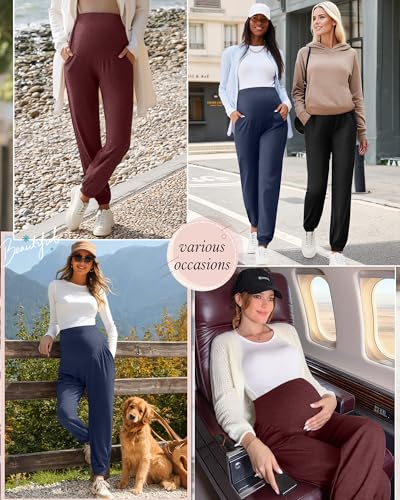 3 Pack Women's Maternity Jogger Pregnancy Sweatpants - color: Wine Red,navy Blue,black, size: Medium