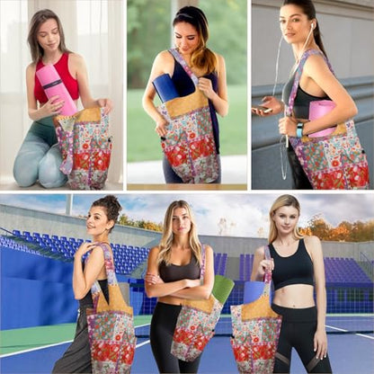 Yoga Mat Bag Carrier for Women Workout Large Waterproof with Zipper Pocket, Keychain and Wide Shoulder Straps - color: boho patchwork