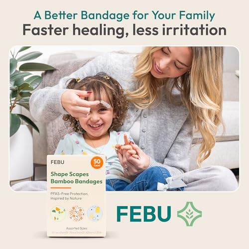 FEBU Shape Scapes Print Bamboo Fabric Bandages, 50 Count Strips - style: Strips – Shape Scapes (50 Count)