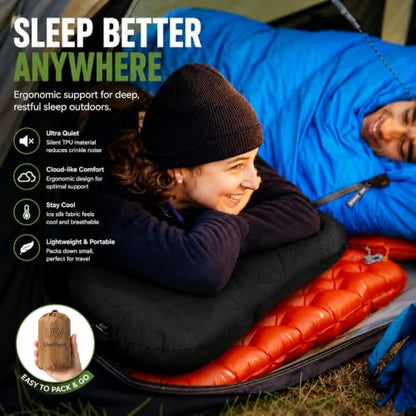 UWILLION Inflatable Camping Pillow with Removable Washable Cover, Black - color: Black