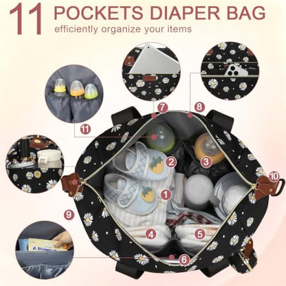 Pritent Diaper Bag Tote Waterproof Maternity Baby Bags with Pacifier Case - color: Daisy, size: Medium
