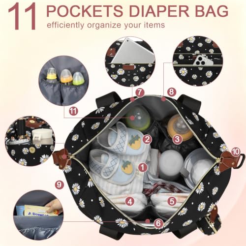 Pritent Diaper Bag Tote Waterproof Maternity Baby Bags with Pacifier Case - color: Daisy, size: Medium