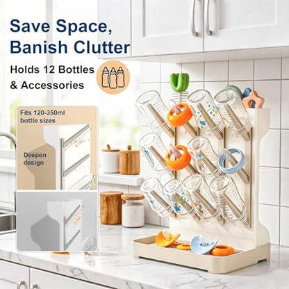 GoMaihe Baby Bottle Drying Rack: Space Saving Vertical Bottle Dryer Holder - color: Beige, size: Standard