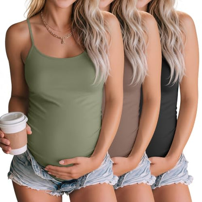 3 Pack Womens Maternity Nursing Camisoles - color: Gray Green, Coffee, Black, size: Small